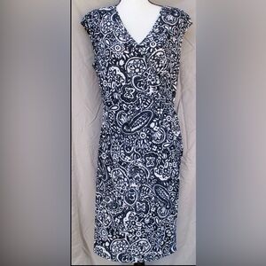 Chaps faux wrap paisley fit and flare dress. Size Medium